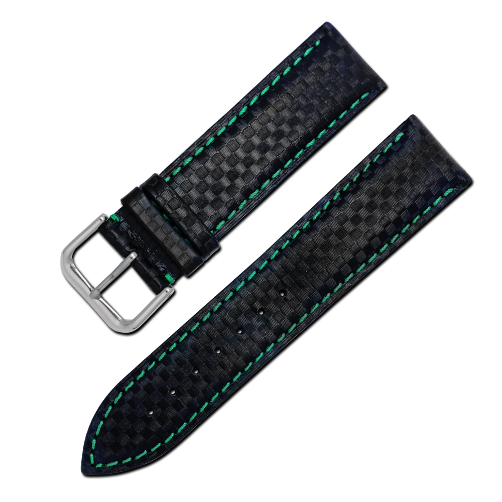 Watchband / 時尚指標仿碳纖維雙材質錶帶-黑綠色