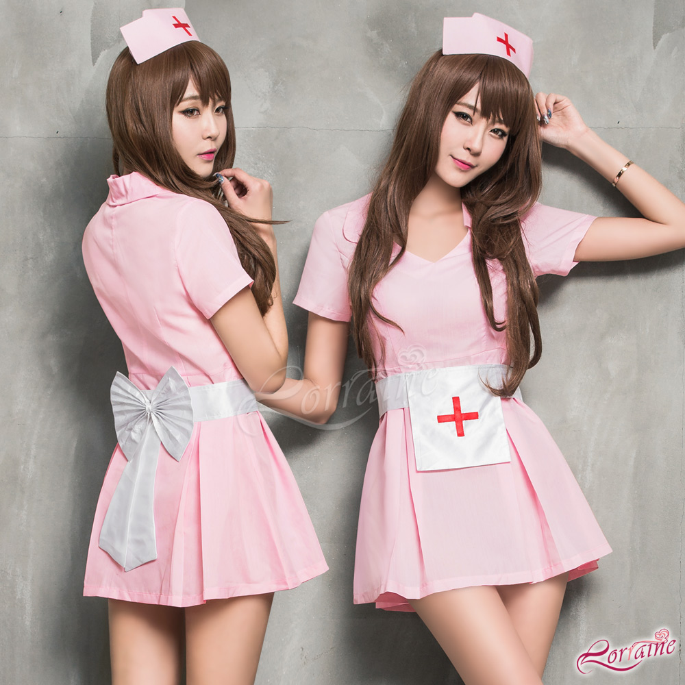 護士服 甜美粉紅護士角色扮演服三件組(粉紅F) Lorraine