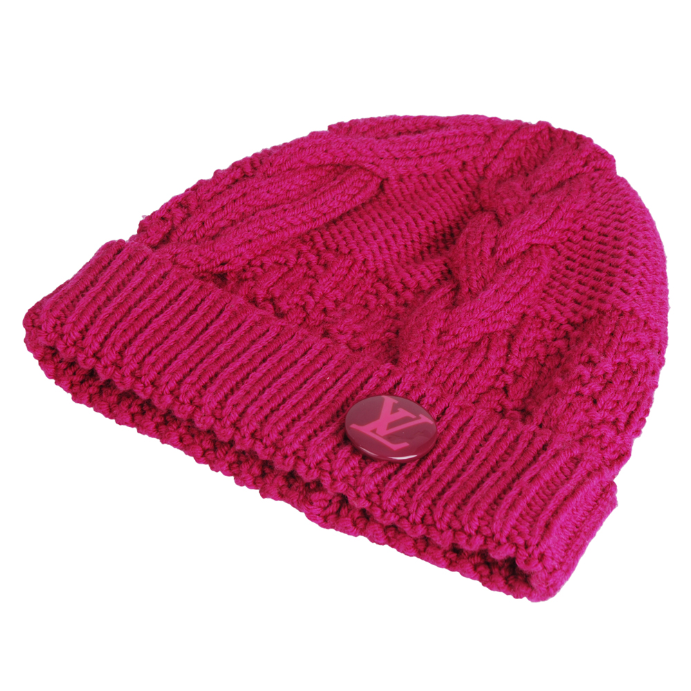LV【M74446】經典Constance造型麻花編織反折毛帽(紫紅)