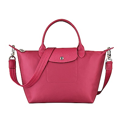 LONGCHAMP LE PLIAGE NEO壓印LOGO尼龍手提斜背水餃包(小/覆盆子)