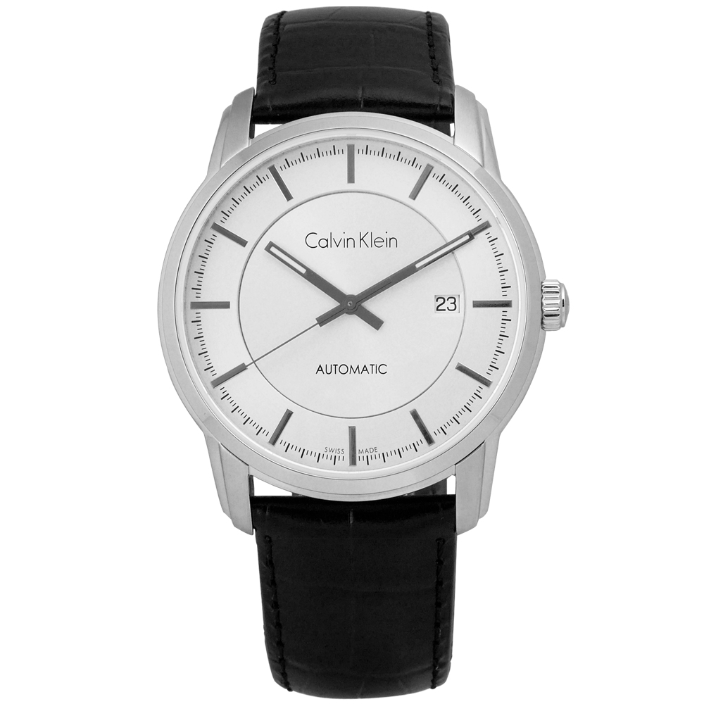 CK Infinite機械皮革腕錶-白x黑/42mm