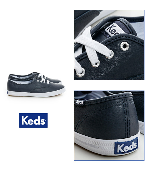 Keds 品牌經典皮質綁帶休閒鞋-海軍藍