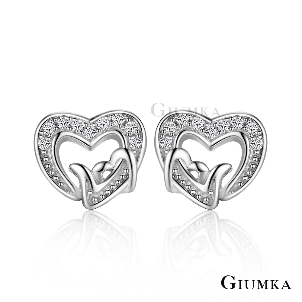 GIUMKA純銀耳環 守護真心心形針式耳環-銀色
