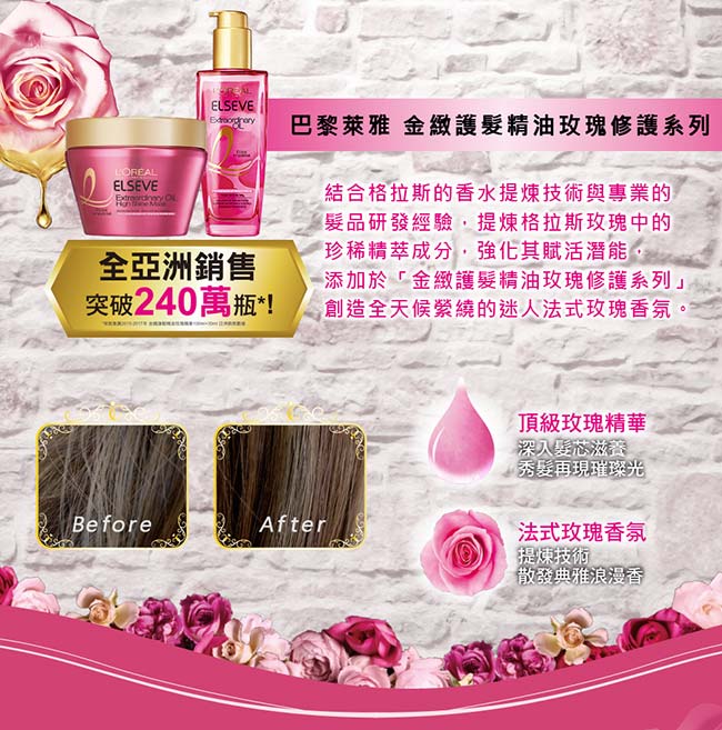 LOREAL Paris 巴黎萊雅 金緻護髮精油玫瑰精華 迷你版30ml