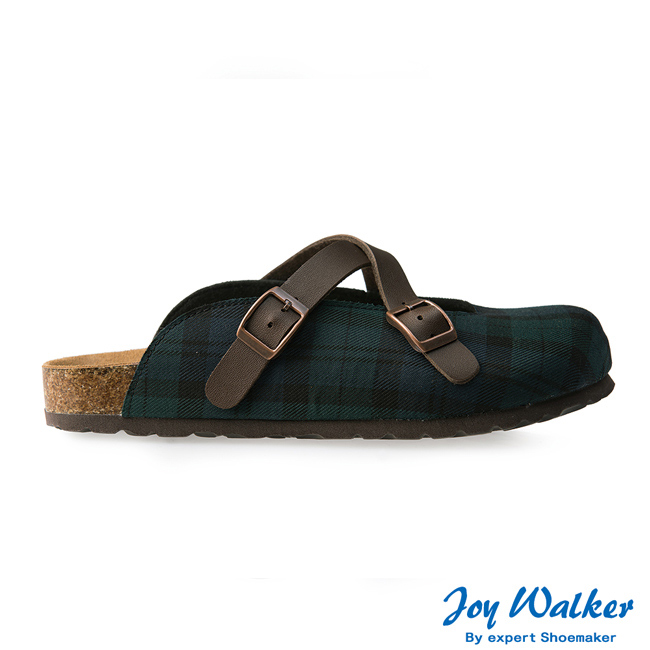 Joy Walker 經典交叉包頭拖鞋*綠格紋
