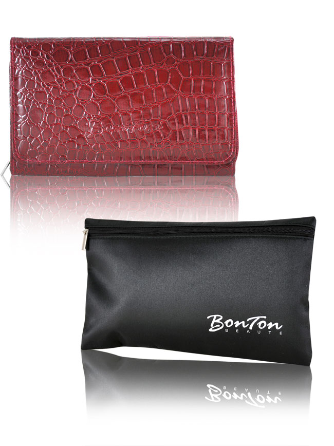 BonTon 9支時尚鱷紋三摺式刷具包 森巴紅