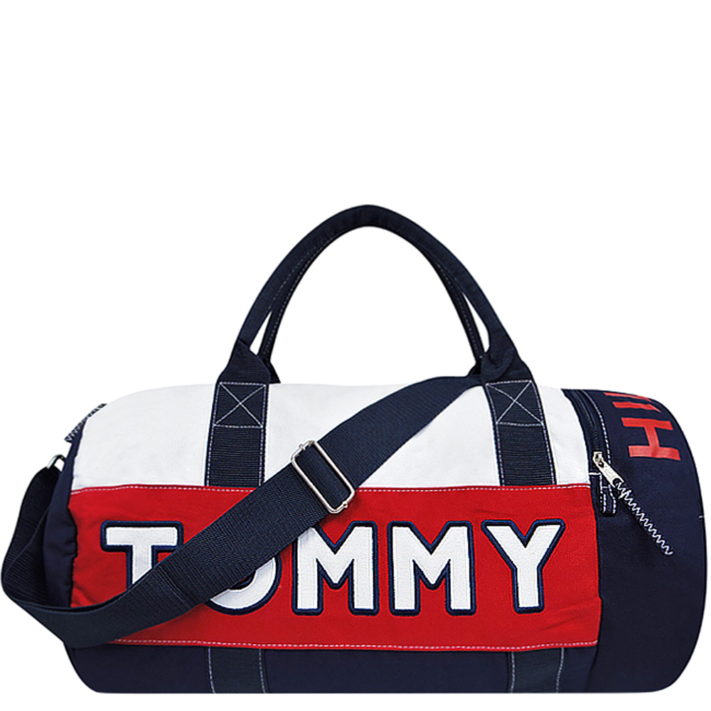 TOMMY 紅白色LOGO帆布圓筒旅行袋【大型】