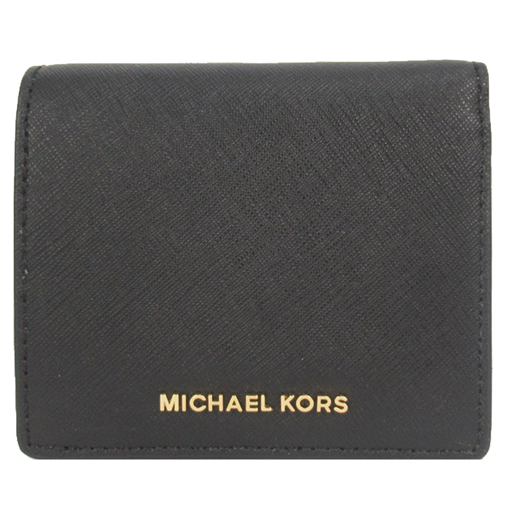 MICHAEL KORS JET SET 金LOGO雙色防刮皮革兩折短夾(黑白)