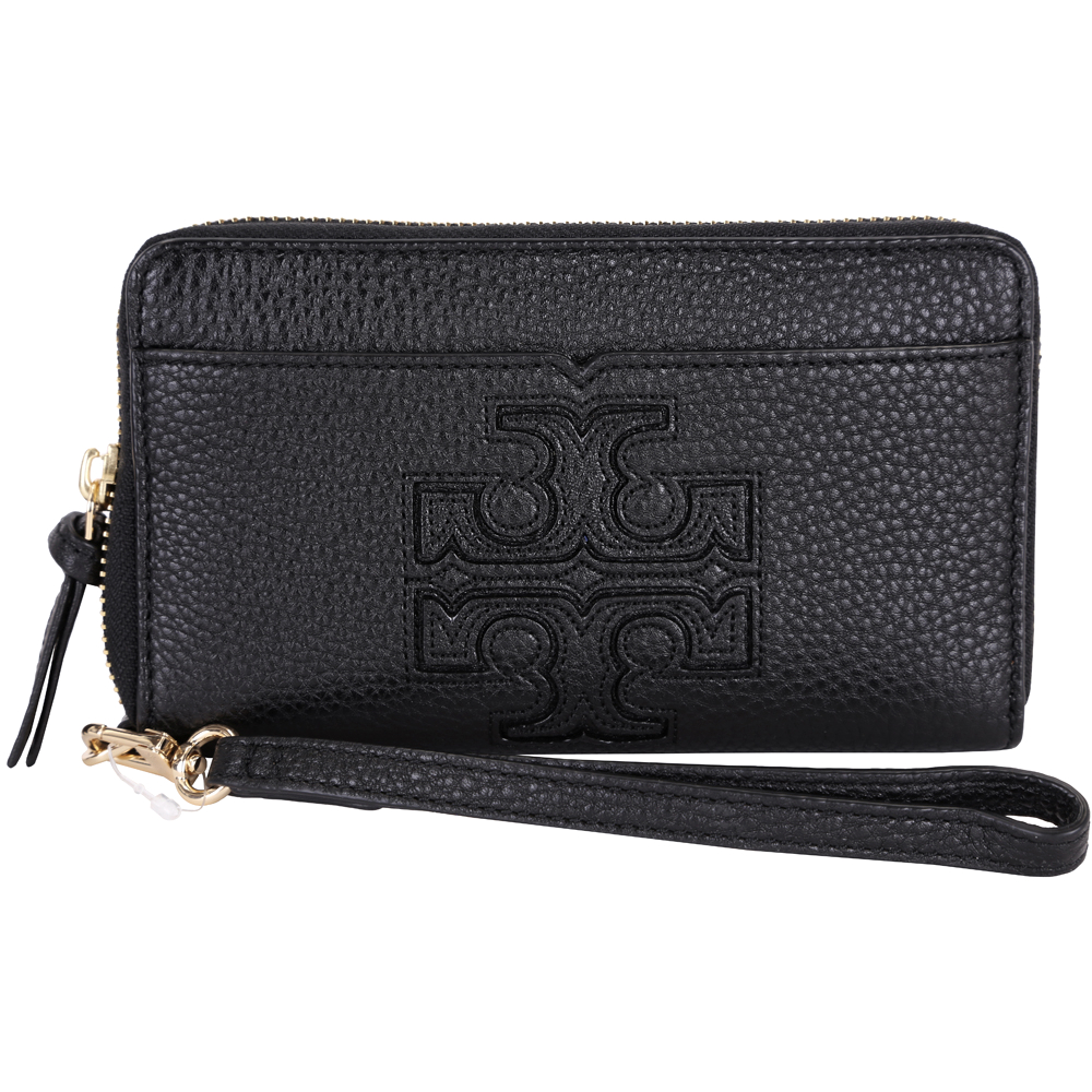 TORY BURCH Harper 雙T牛皮拉鍊中夾/手拿包(黑色)