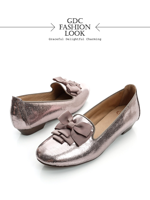 GDC復古-蝴蝶亮片樂福真皮低跟鞋-槍灰色