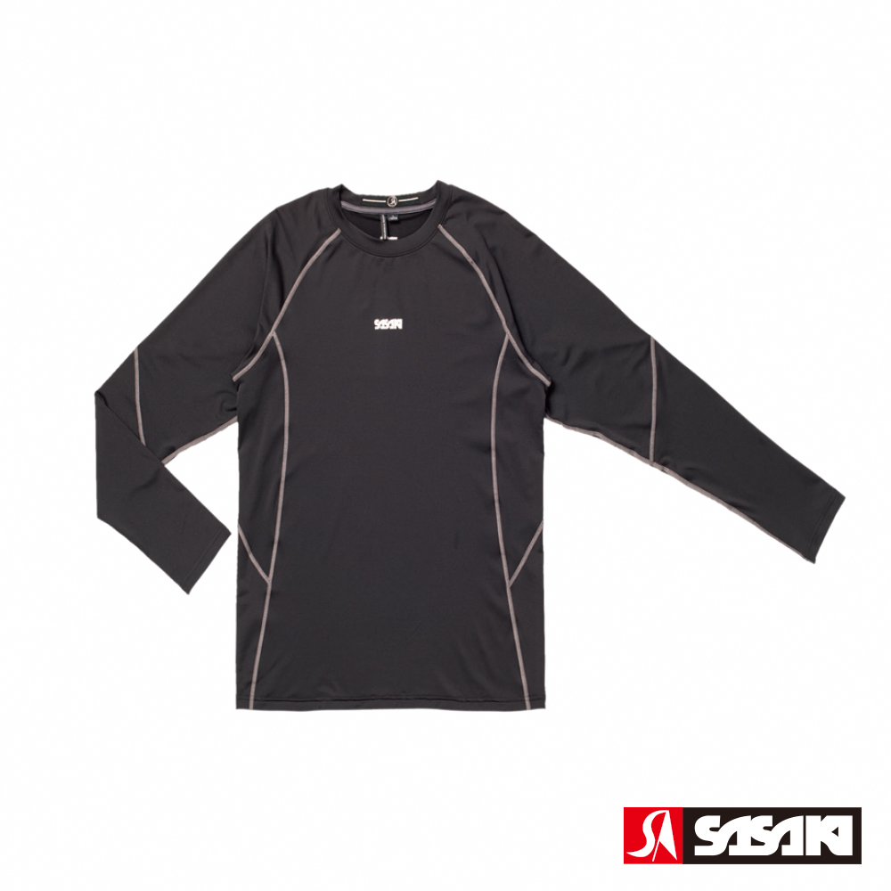 SASAKI 高彈力機能性運動緊身圓領長衫-男-黑/銀灰
