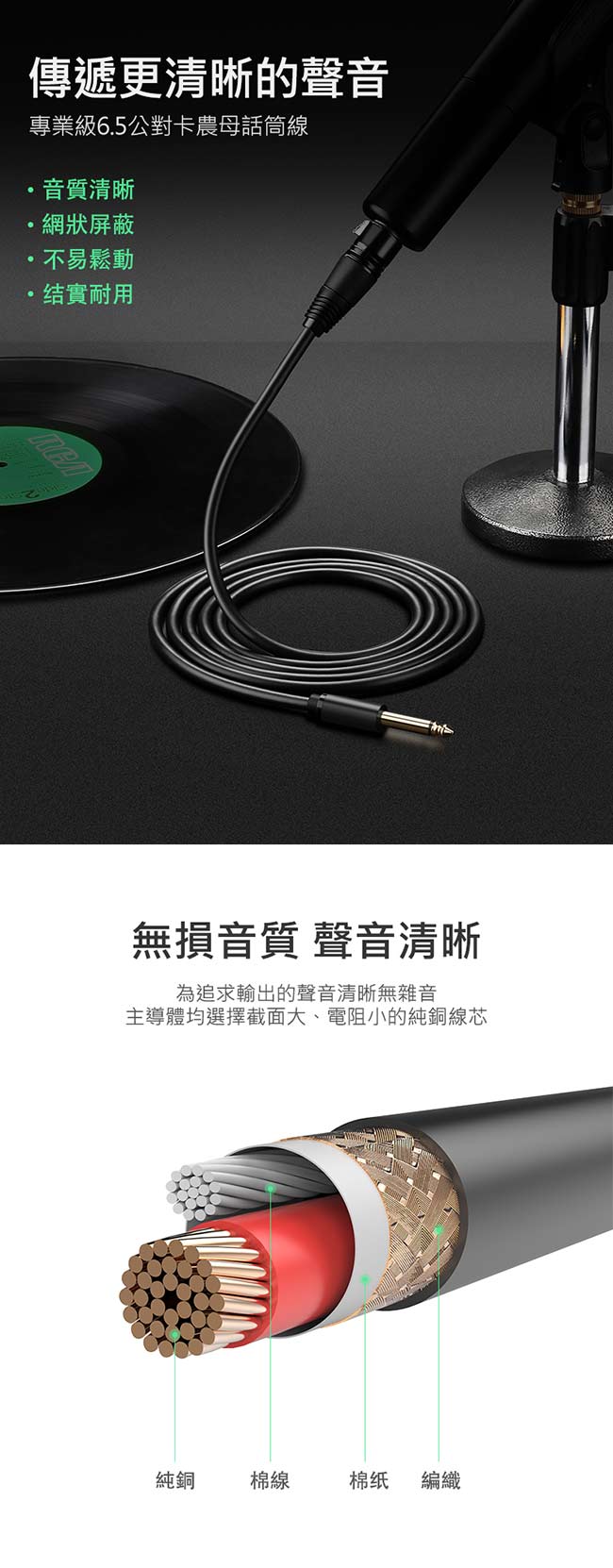 綠聯 3M麥克風專用卡農線6.5MM XLR Connector