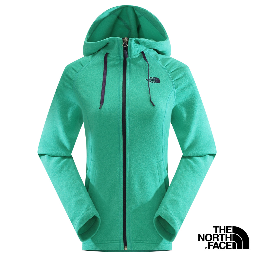 The North Face 女 刷毛保暖兜帽外套 海島綠灰