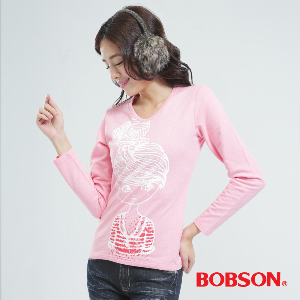 BOBSON  女款印圖上衣-粉紅色
