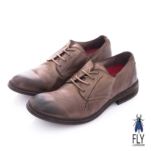 Fly London(男) 魔法師 牛皮圓楦自然擦痕皮鞋 - 懷舊黑