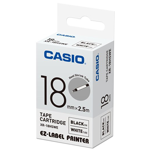 CASIO標籤機專用特殊色帶-18mm(熱縮套管專用)白底黑字-XR-18HSWE1