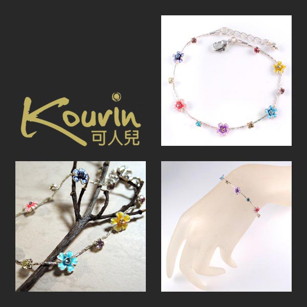 KOURIN花園系列-法瑯彩花彩鑽手鍊(銀鍊)