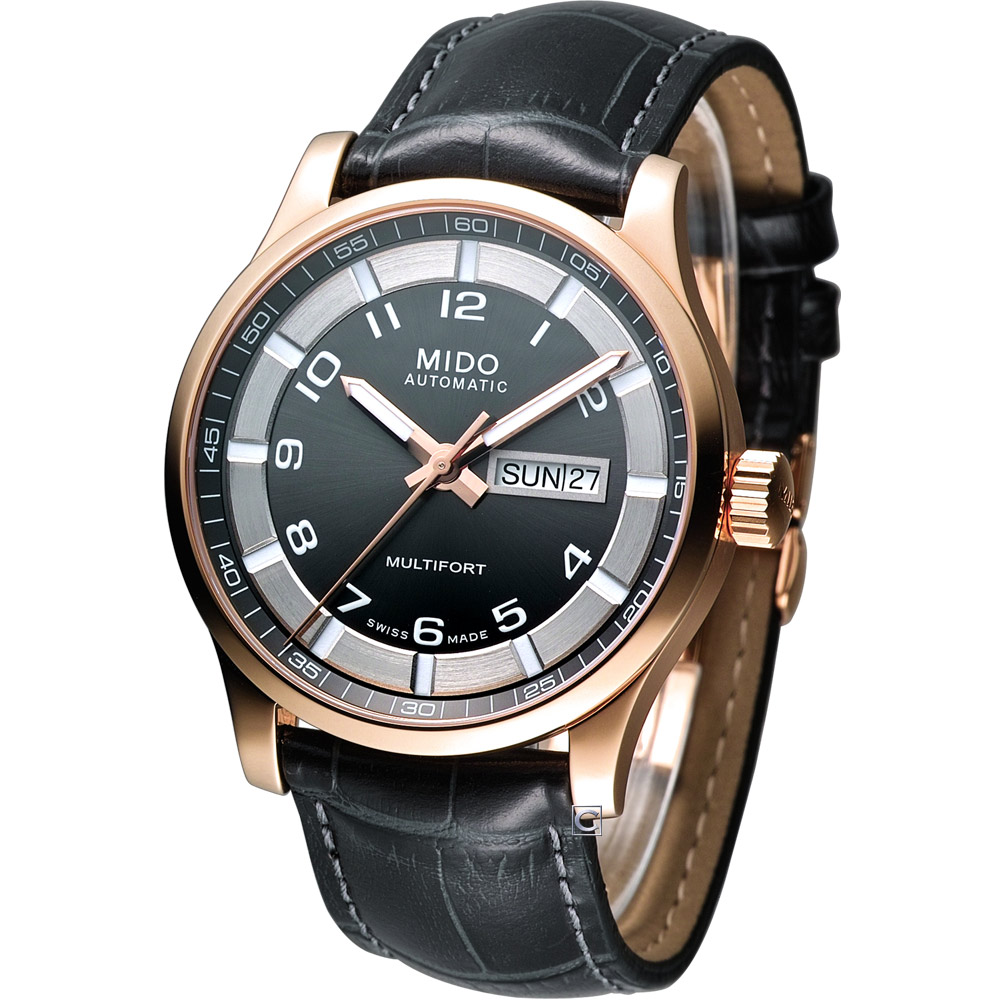 【MIDO 美度】官方授權經銷商M2 Multifort 系列時尚機械腕錶-黑x玫塊金/42mm