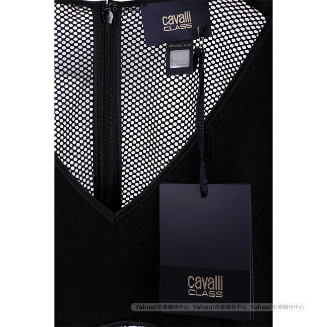 CLASS roberto cavalli 黑白蕾絲拼接設計包袖洋裝