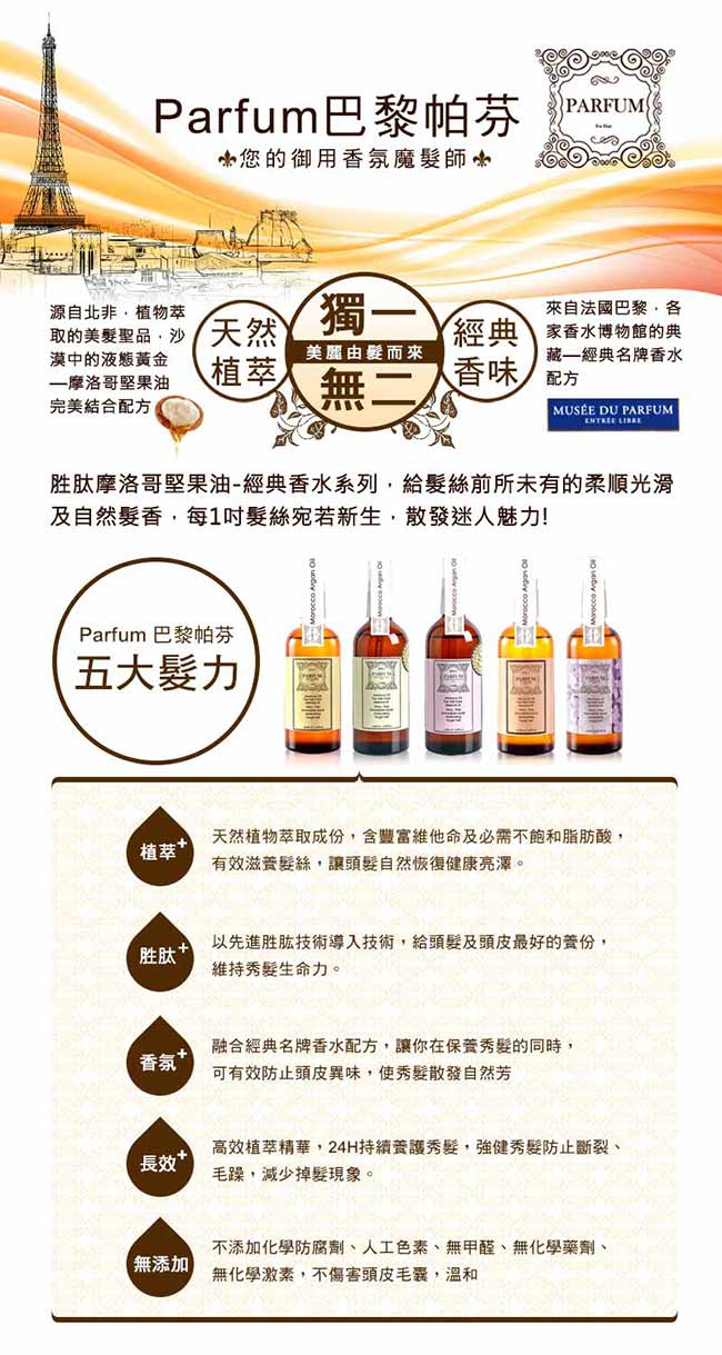 Parfum 巴黎帕芬 胜月太摩洛哥堅果油經典香水3件組(JO-馬龍 小蒼蘭)