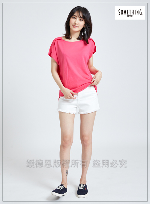 SOMETHING 柔美造型袖寬鬆T恤-女-桃紅