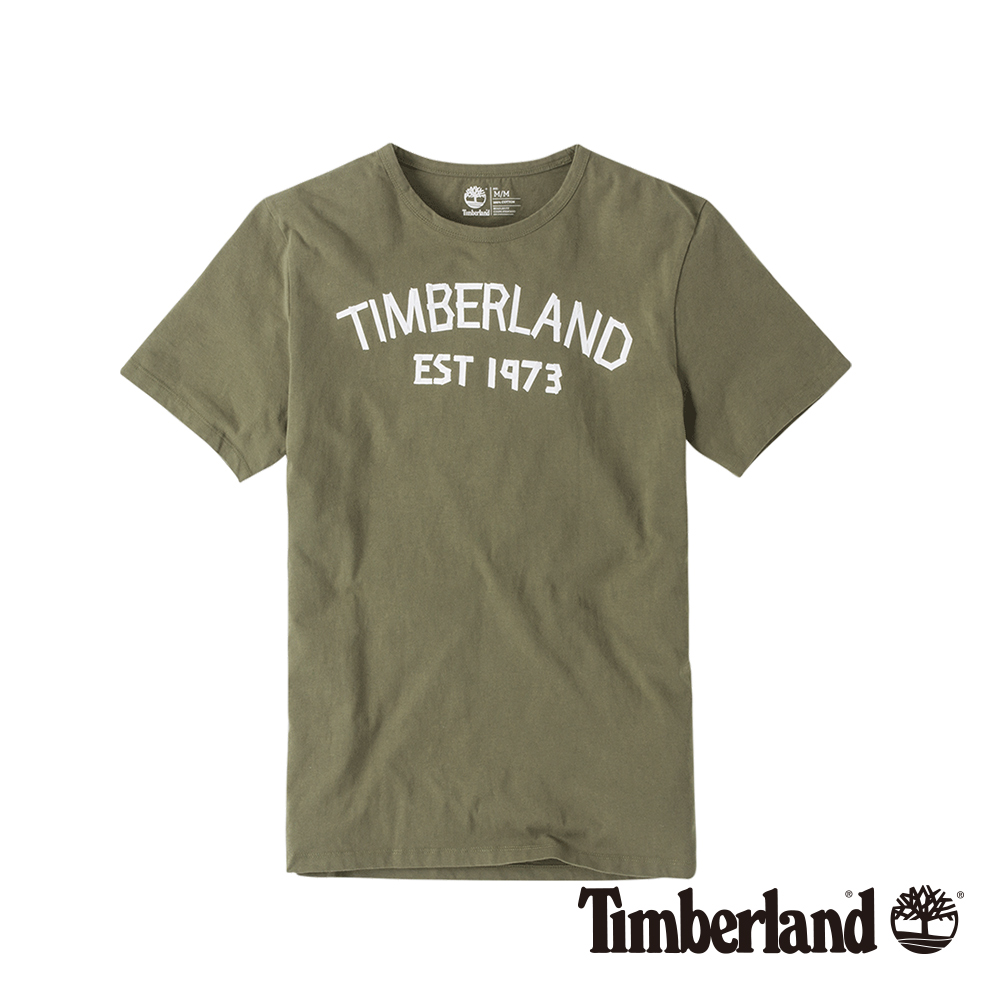 Timberland 男款橄欖綠品牌印花短袖T恤