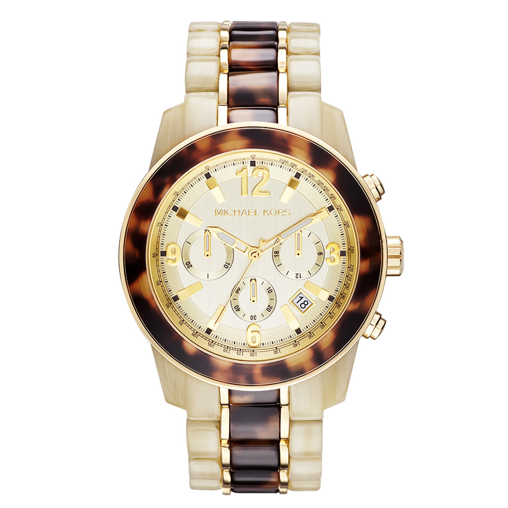 Michael Kors 趨勢潮流計時玻麗腕錶-玳瑁金/43mm