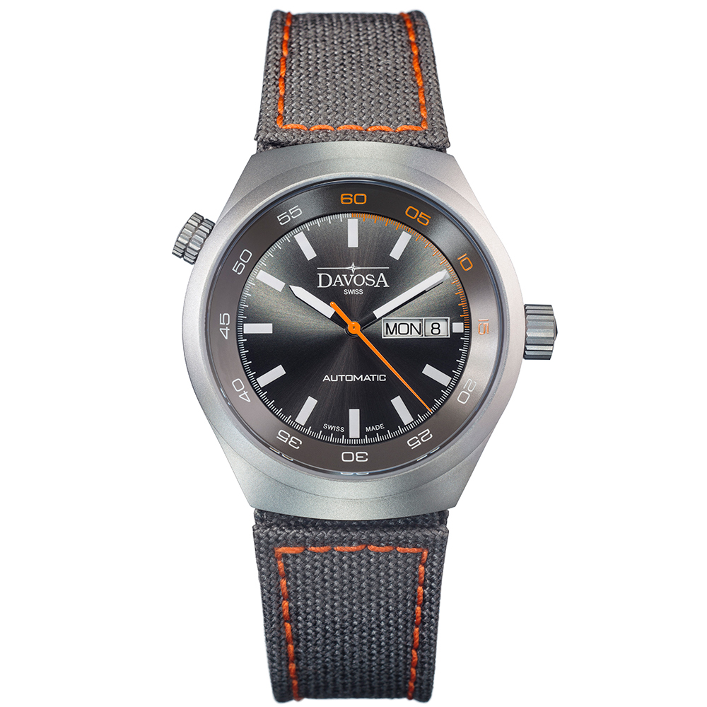 DAVOSA Trailmaster 冒險旅遊者雙時區腕錶-灰面/尼龍帶/42mm