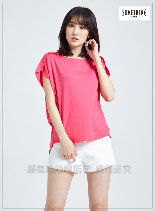 SOMETHING 柔美造型袖寬鬆T恤-女-桃紅