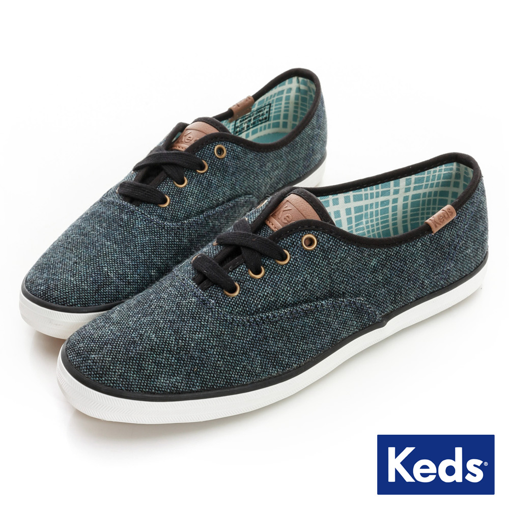 Keds 文青時尚綁帶休閒鞋-藍