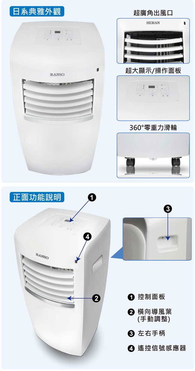 RANSO聯碩 2~3坪 冰凍奇機 移動式空調 (RSP-23A)