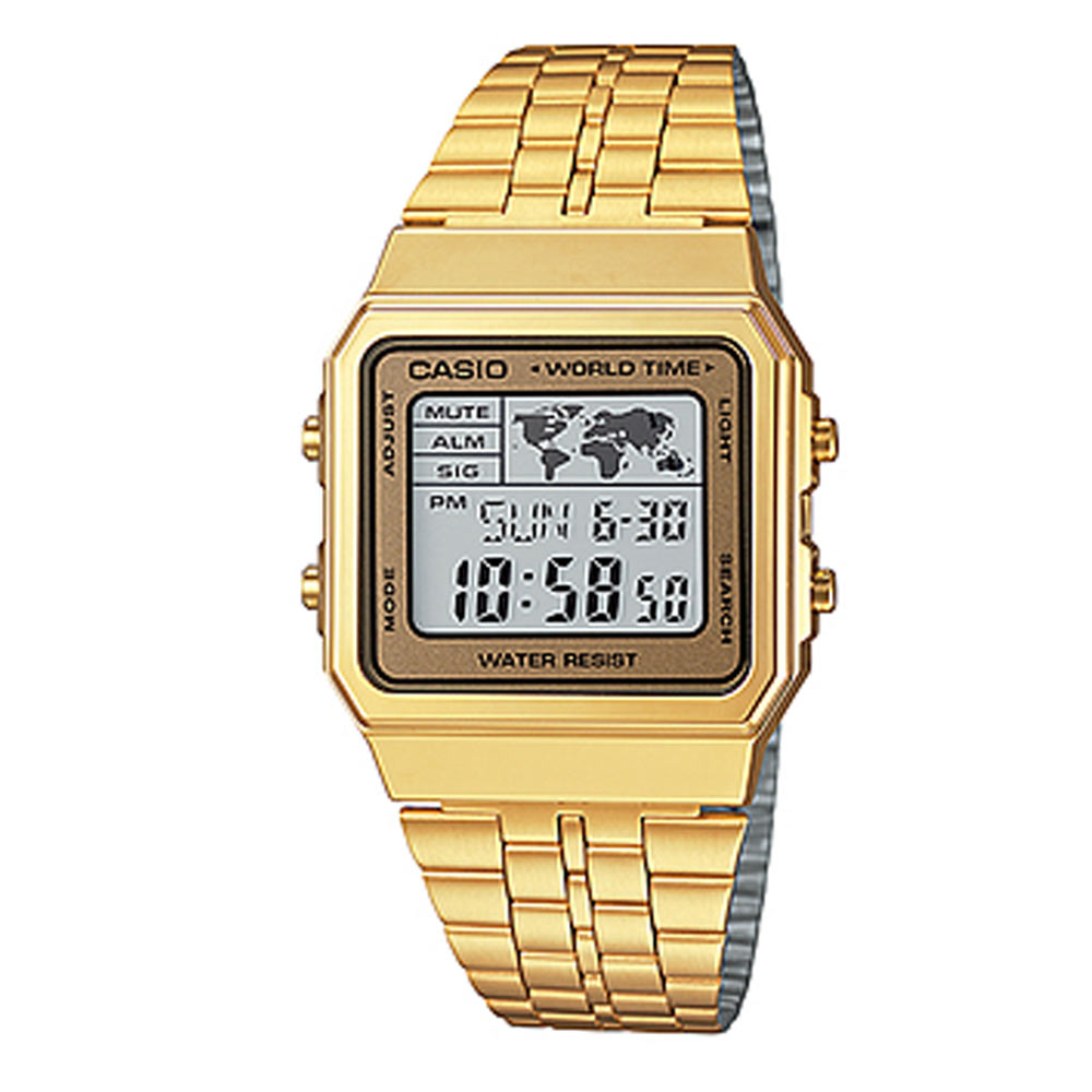 CASIO 復古風數字復刻地圖液晶顯示腕錶(A-500WGA-9A)-金X金框/34mm