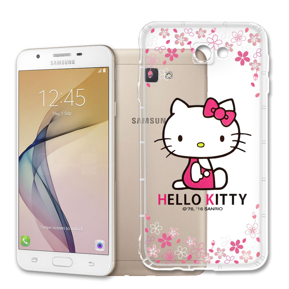 Hello Kitty 三星 Galaxy J7 Prime 彩繪空壓手機殼(櫻花)