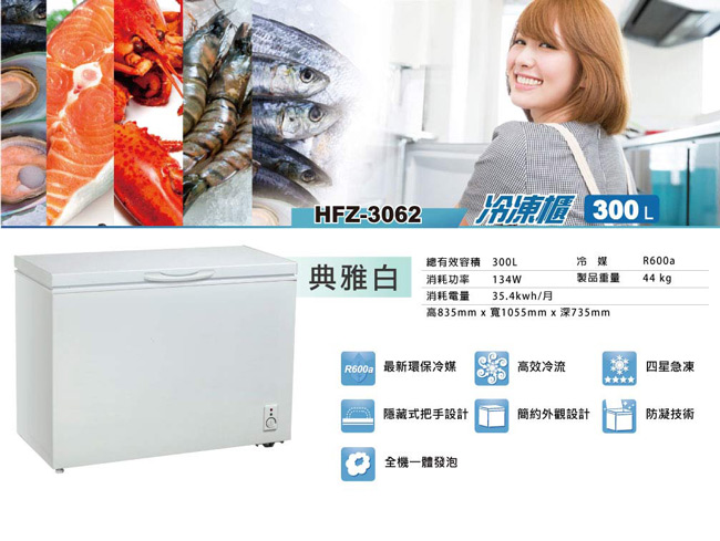 HERAN禾聯 300L 上掀式冷凍櫃 HFZ-3062