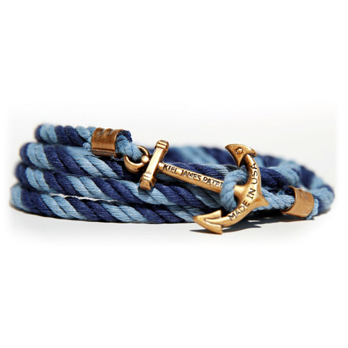 Kiel James Patrick 美國手工船錨棉麻繩多圈手環 深淺藍雙色編織