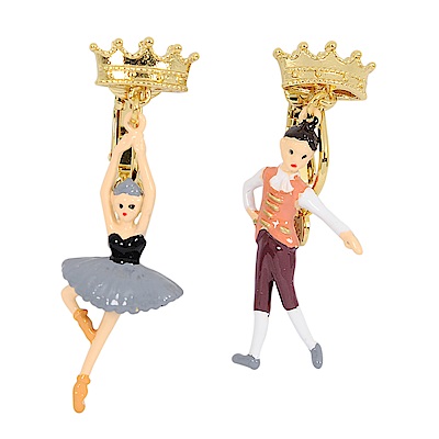 Les Nereides N2  優雅芭蕾舞女孩系列 王子與黑天鵝雙人舞 不對襯夾式耳環