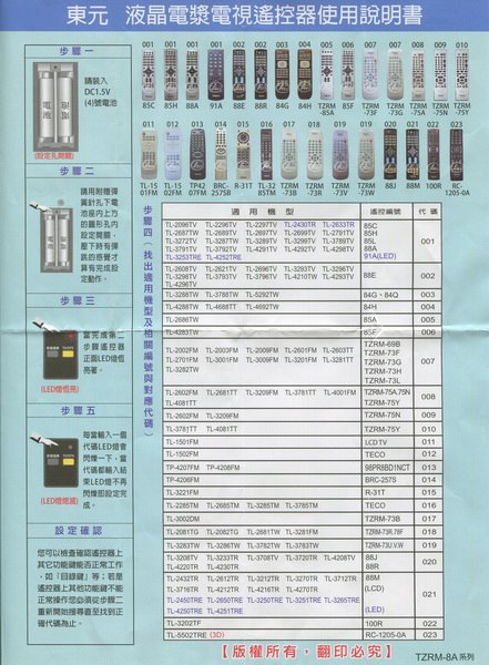 [米里] 東元液晶電視遙控器 TV-110