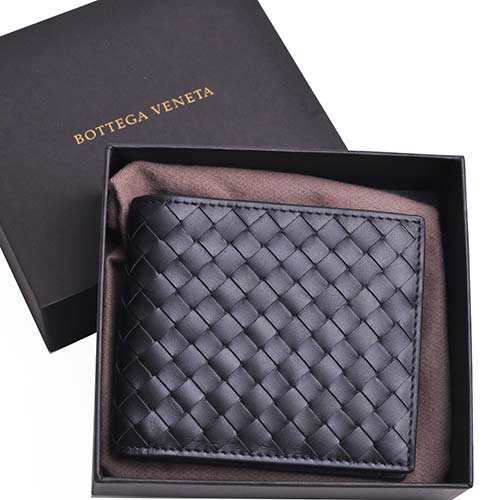 BOTTEGA VENETA 經典小牛皮編織四卡零錢短夾(黑)