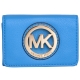 MICHAEL KORS 經典鏤空MK LOGO全皮革名片零錢包(土耳其藍) product thumbnail 1