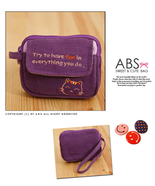 ABS貝斯貓 - HaveFun微笑貓咪拼布 雙層複合功能零錢包88-178 - 葡萄紫