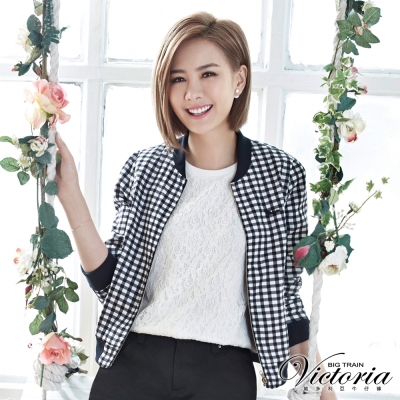 Victoria 格紋短版小外套-女-黑白