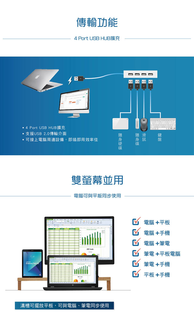 NICELINK USB 2.0 HUB實木螢幕架SF-WH20 /增高架/螢幕座