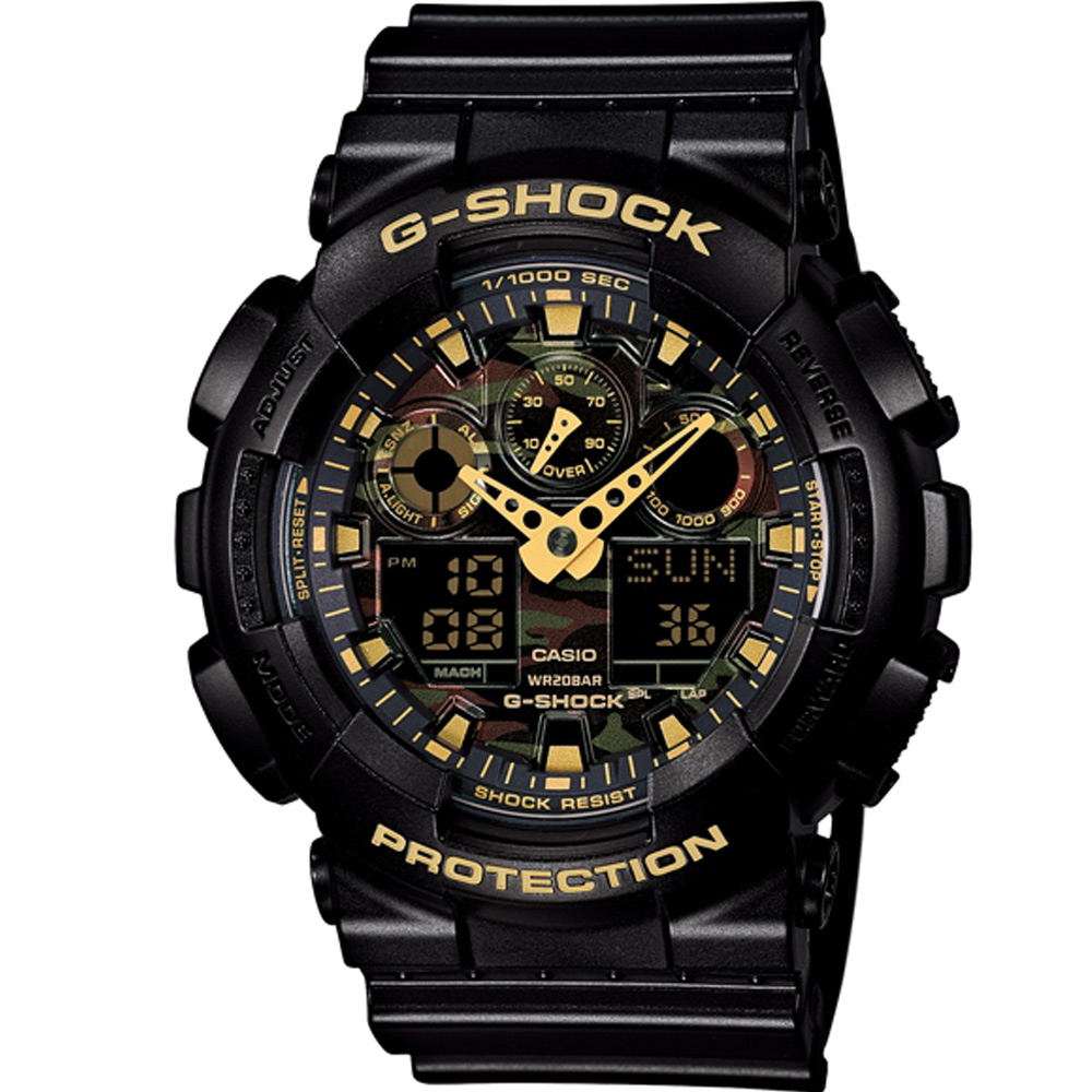 G-SHOCK 超人氣迷彩指針雙顯錶款(GA-100CF-1A9)-52mm