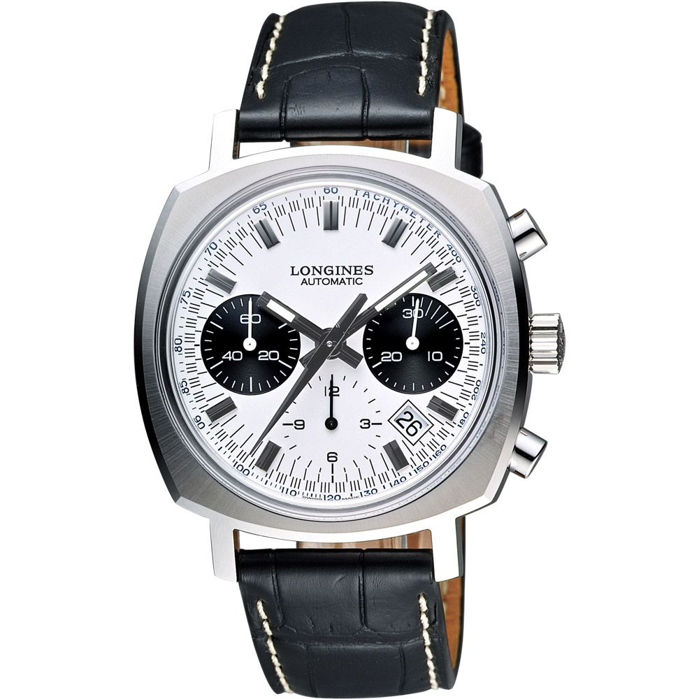 LONGINES 浪琴 官方授權 Heritage 1973 復刻經典計時腕錶-白x黑/40mm L2.791.4.72.0