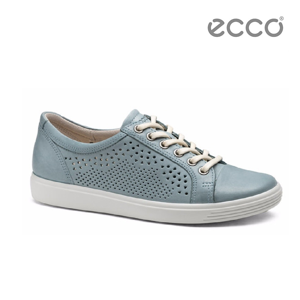 ECCO SOFT 7 LADIES 鏤空蕾絲雕花輕便休閒鞋-藍