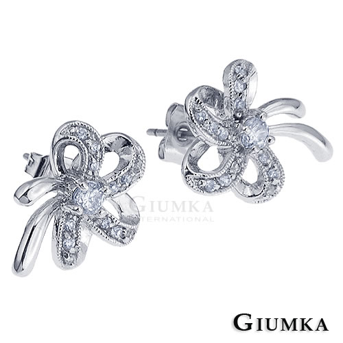 GIUMKA耳環蝴蝶結八心八箭貼耳針式精鍍正白K