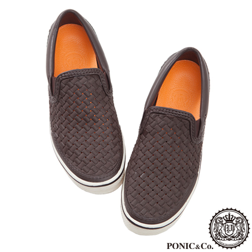 (男/女)Ponic&Co美國加州環保防水編織懶人鞋-咖啡色
