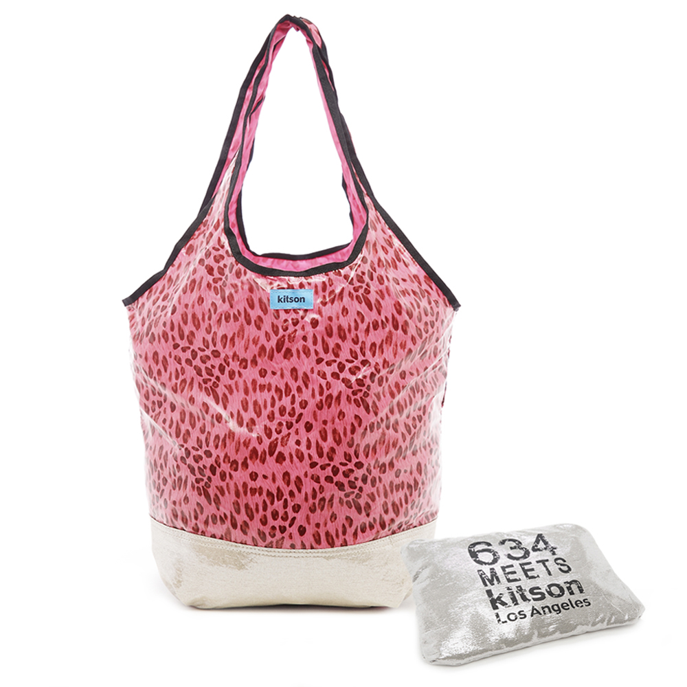 Kitson 粉色豹紋摺疊兩用購物袋