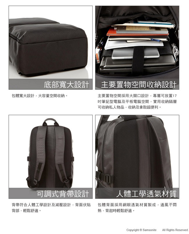 Samsonite RED CLOVEL 造型潮流中性休閒筆電後背包-L17吋(深灰)