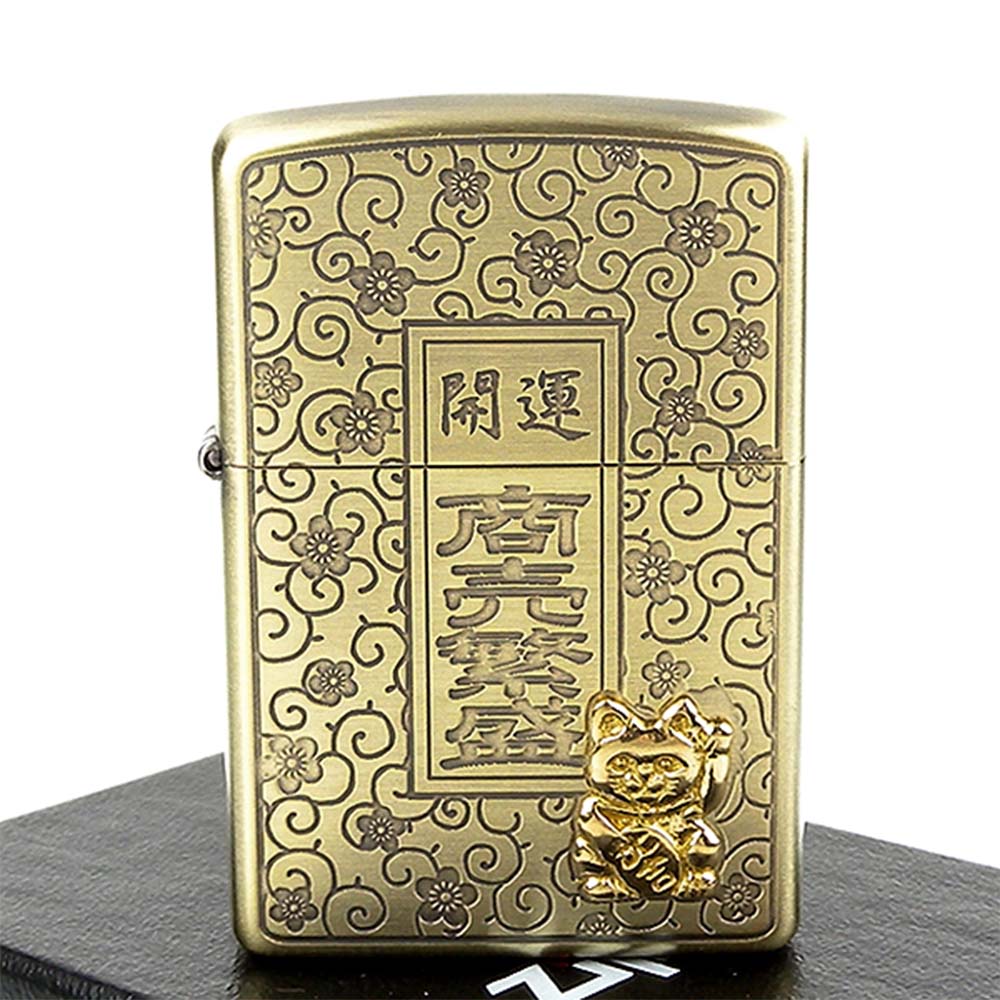 【ZIPPO】日系~開運-商賣繁盛-招財貓貼飾蝕刻加工打火機